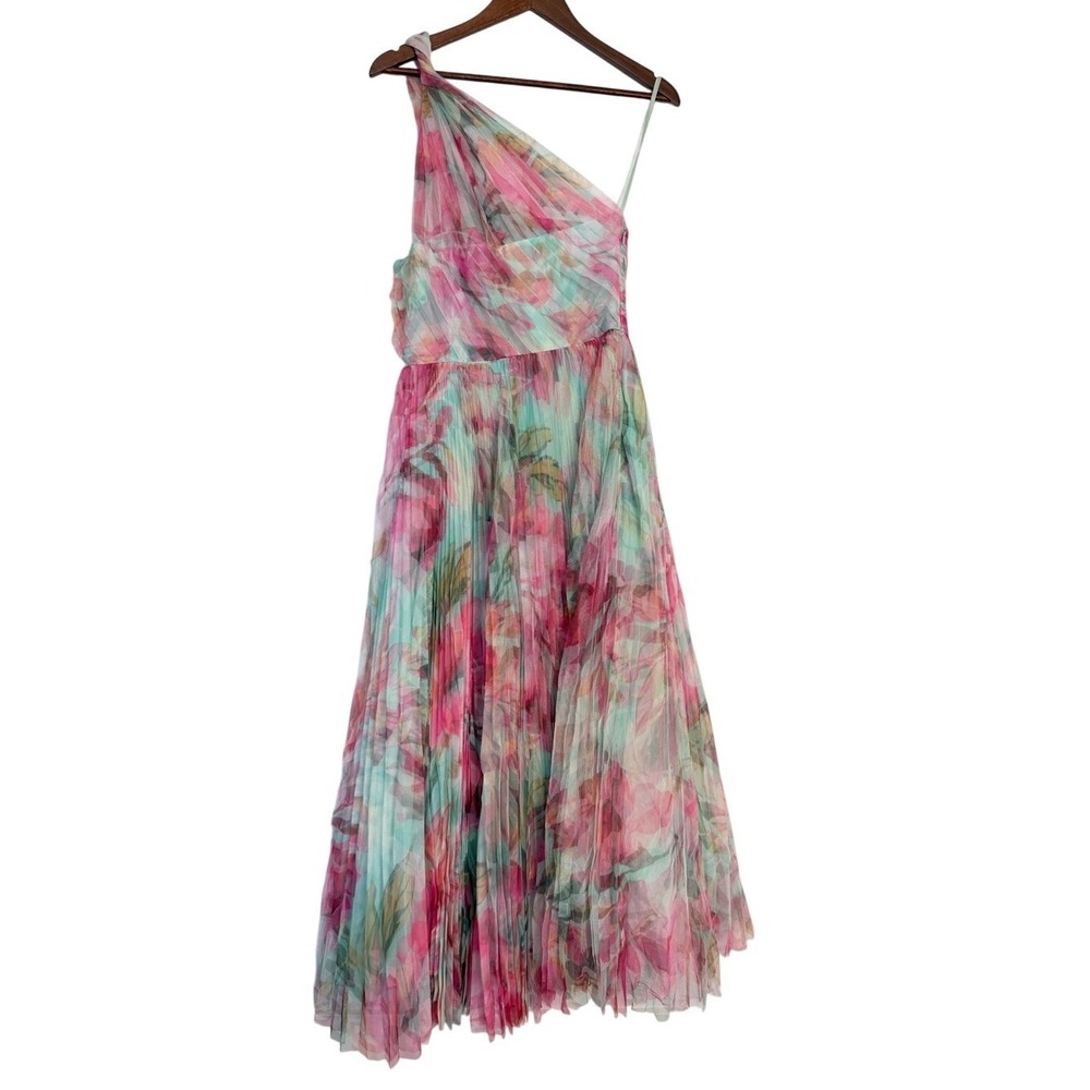 Hutch Philippa One Shoulder Tulle Midi Dress Mint Pink Tropical Sz 14W NWT - Picture 4 of 4